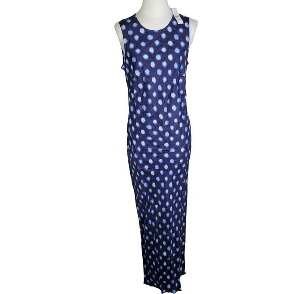 J.Crew Sleeveless Blue Polka Dot Side Slit Sleeveless Maxi Slip Dress Size 6 - Picture 1 of 9